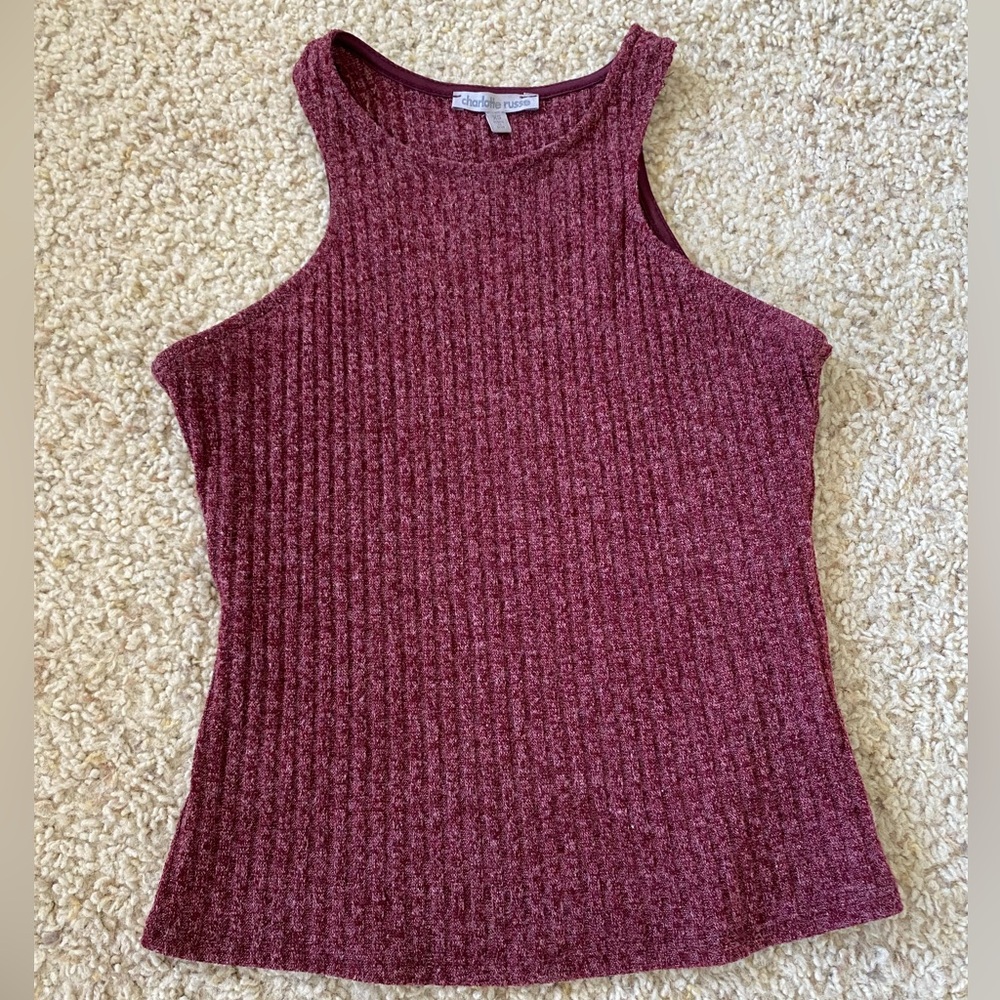 Charlotte Russe Heathered Maroon Halter Tank Top, ribbed
